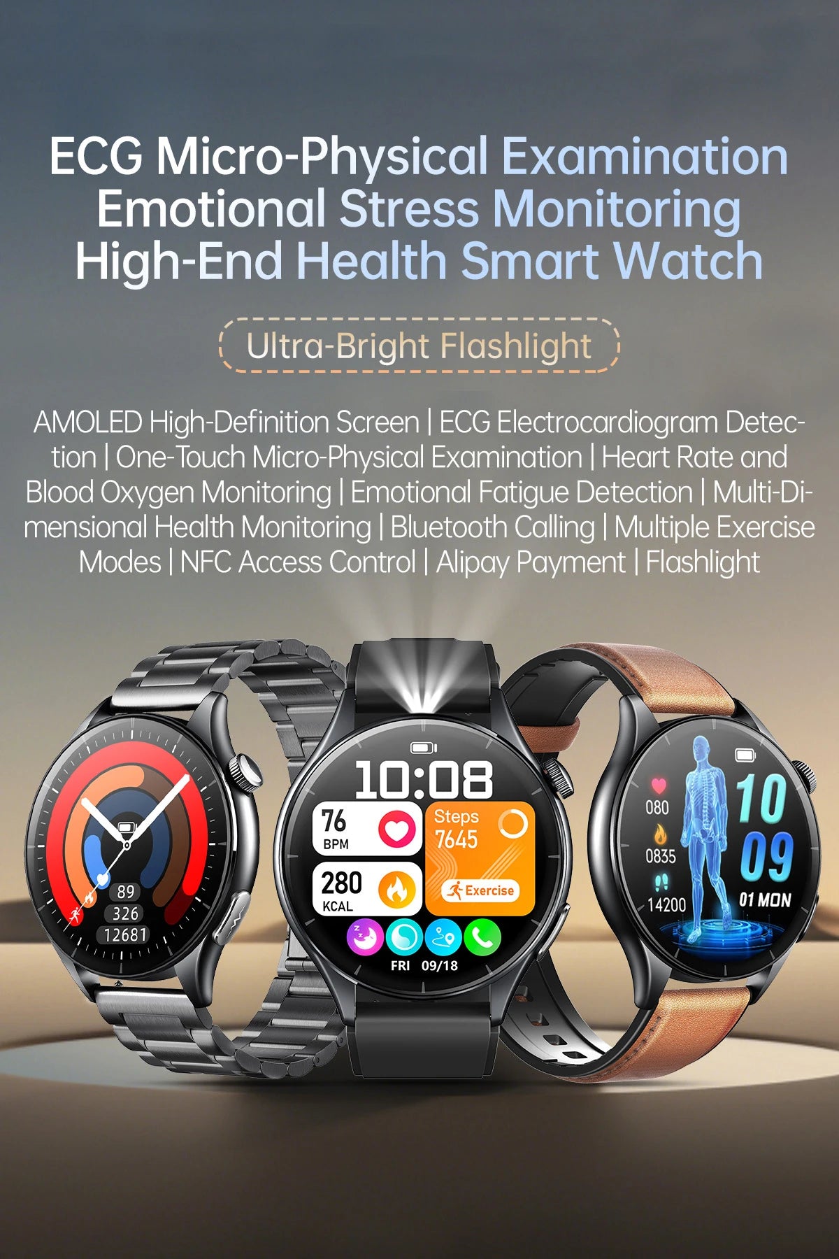 2025 Health Smartwatch for Xiaomi & Huawei ECG + PPG, Blood Pressure, SpO2, Body Analysis, Bluetooth Calling & NFC