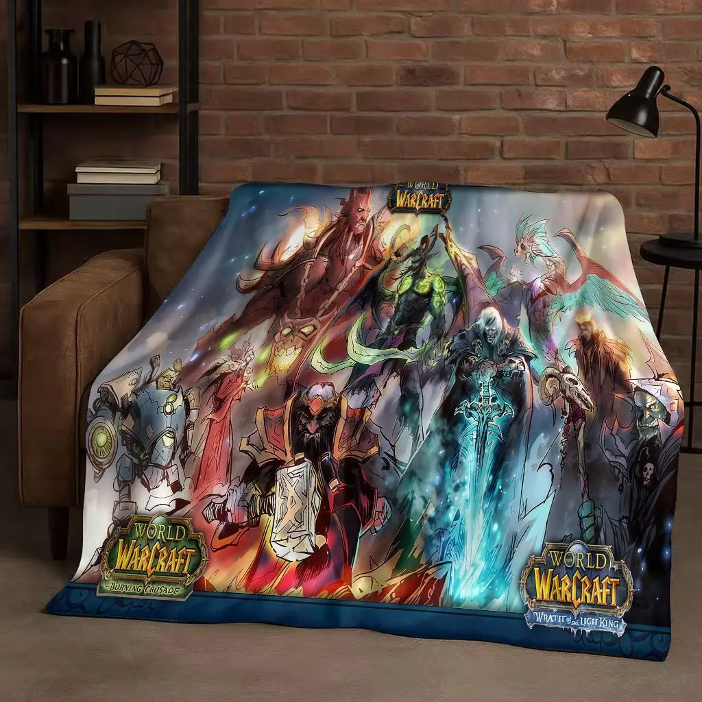 3D WOW World of Warcraft Game Demon Hunter Arthas Cartoon Flannel Blanket,Ultra Soft Plush Throw for Home Bedroom Bed Sofa Cover