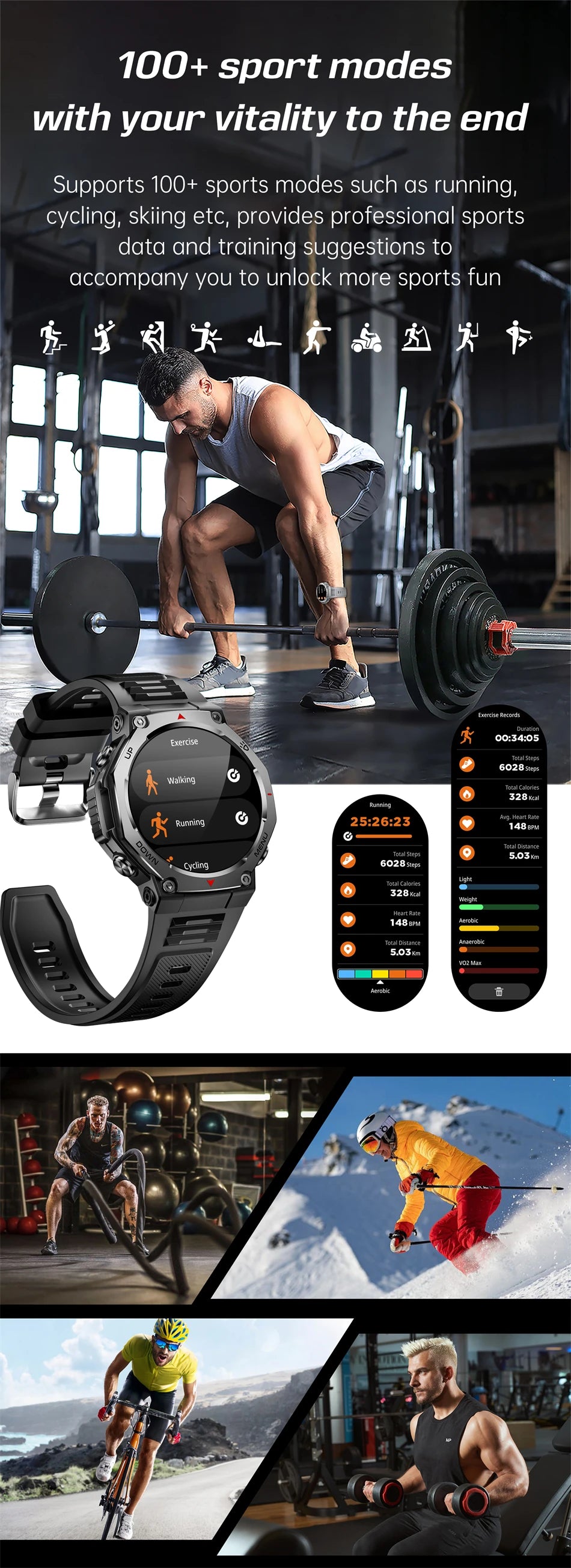 T-Rex 3 Military Smartwatch for Men  GPS Sports Tracker, 5ATM Waterproof, Heart Rate Monitor & Bluetooth Calling