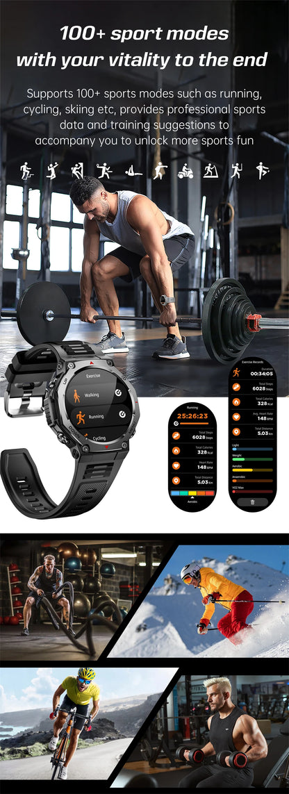 T-Rex 3 Military Smartwatch for Men  GPS Sports Tracker, 5ATM Waterproof, Heart Rate Monitor & Bluetooth Calling