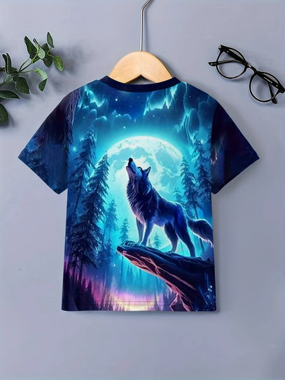 Children's Clothing Boys Tshirt Short Sleeve Cool 3D Wolf Print Kids Summer Clothes Stylish Streetwear Round Neck Girl Clothes﻿