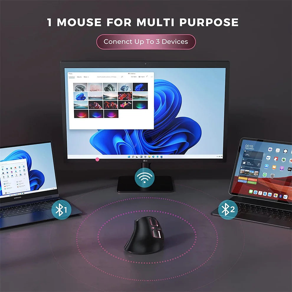Ratón vertical inalámbrico Jomaa 2.4G+Bluetooth para Apple Mac, portátil y notebook, 9 botones, ratón gaming recargable para PC y iPad