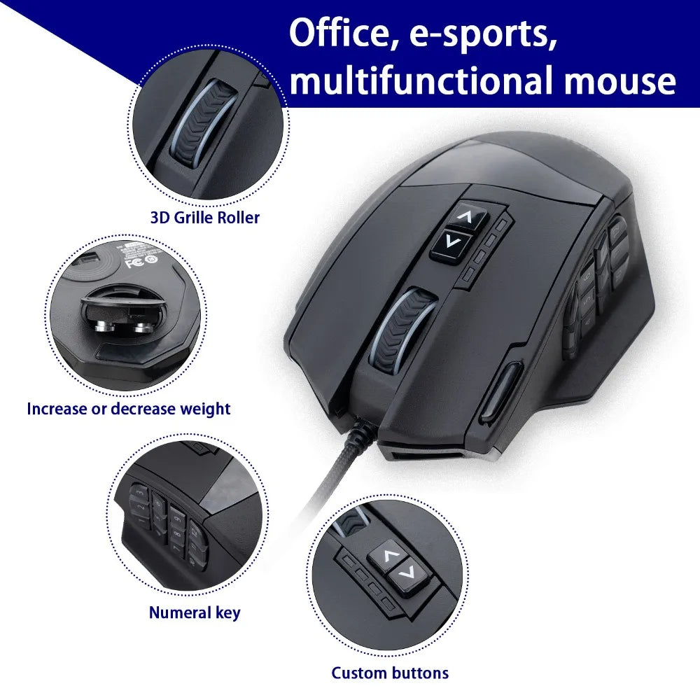 E-YOOSO X-39 Programmable Gaming Mouse, Wired RGB Mouse with 18 Buttons, 8 Removable Weights, 5 DPI, Ergonomic Grip for Computer