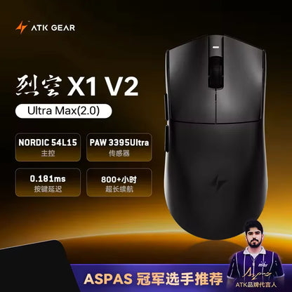 ATK Blazing Sky X1 V2 Ultimate Dual Mode trådløs mus, letvægtsdesign, PAW3950 Ultra, Dual 8K HZ, lav latenstid, tilpasset ergonomisk mus