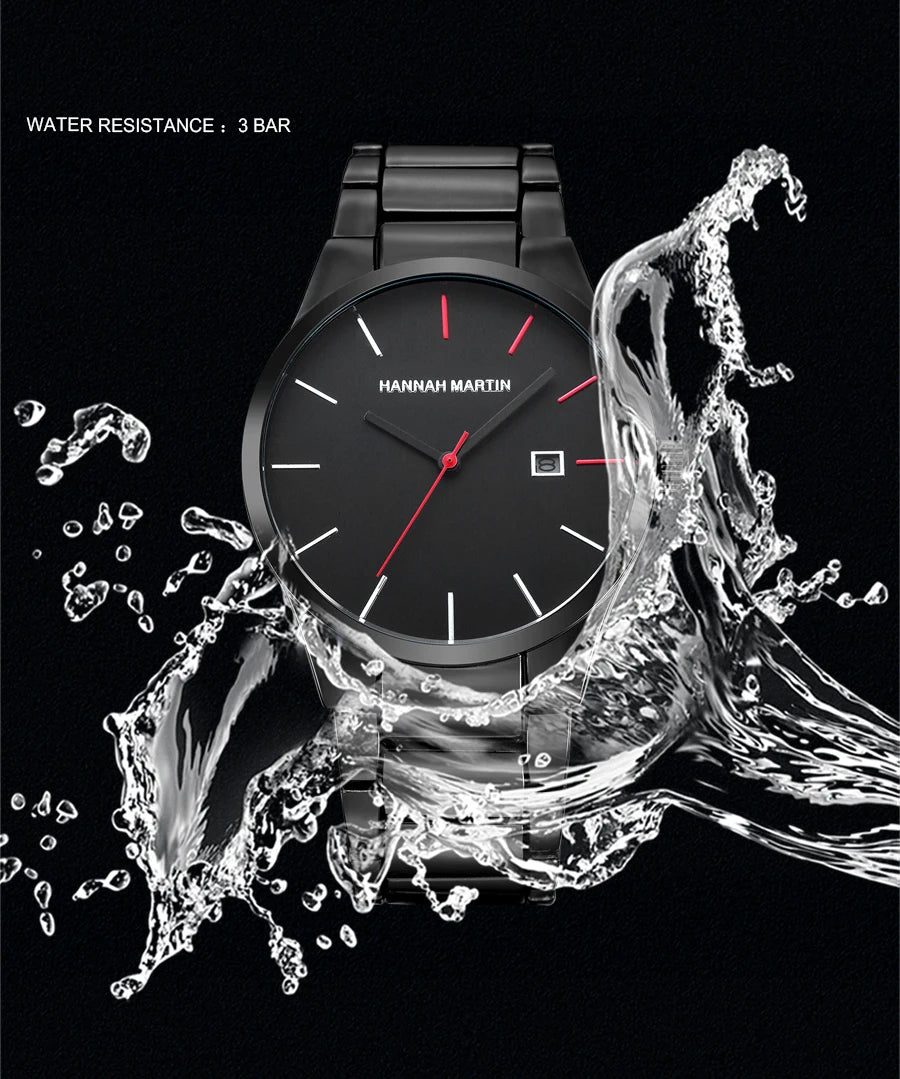 Hannah Martin herreur, rustfrit stålhus, kvartsurværk, urskive på 41 mm, professionelt design, med kalenderfunktion (imitation)