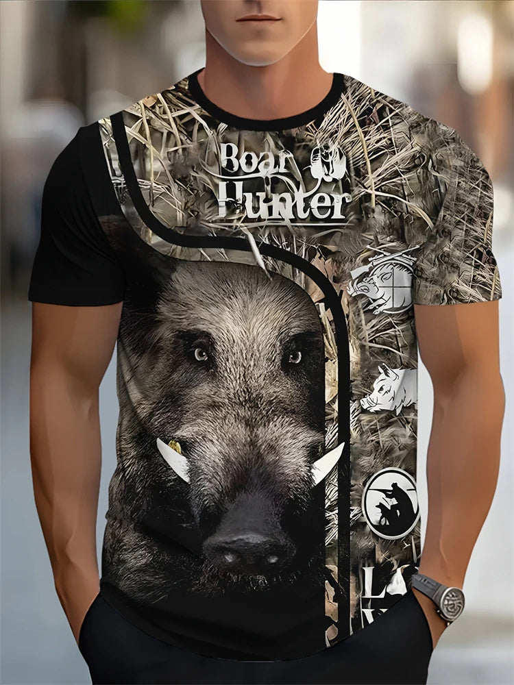 New Fashionable Men's Round-neck Short-sleeved T-shirt 3D Printed Wolf T-shirt Men's Casual Sports Short-sleeved Street Top