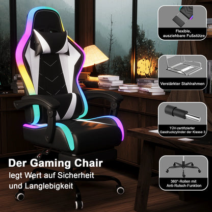 HOMALL LED Gaming Chair Multiple Light Effects Ergonomic with Footrest, Headrest and Lumbar Support Desk Chair