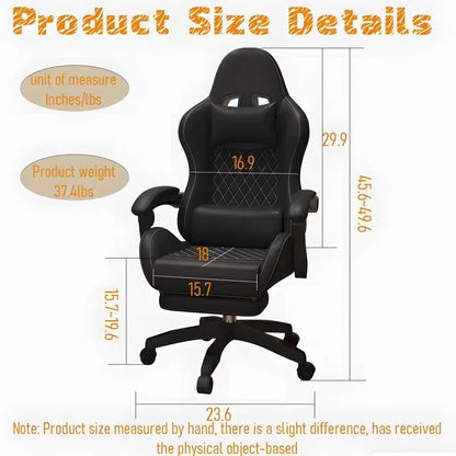 Hestora PU kožené velké herní křeslo pro vysoké postavy, ergonomická počítačová židle s vysokým opěradlem, podnožkou a masážní bederní opěrkou pro dospělé