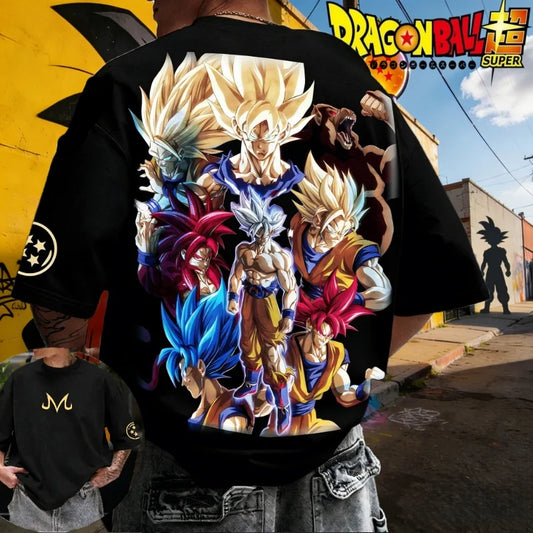 2026 Sommer Dragon Ball T-Shirt 100% Baumwolle Goku All Forms Print Oversized Gym Streetwear Unisex Retro-Tee für Erwachsene und Kinder