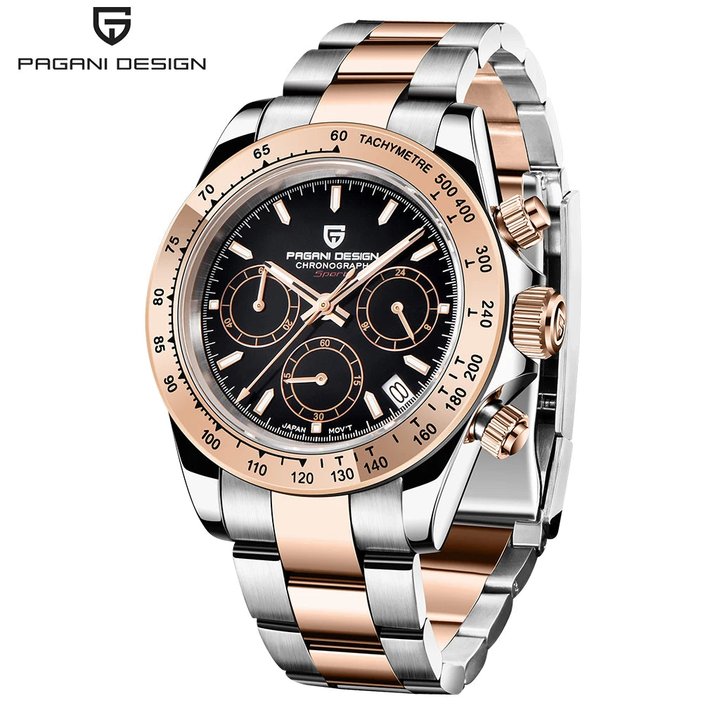 PAGANI DESIGN men’s chronograph watch – Luxury quartz wristwatch, luminous and water-resistant.