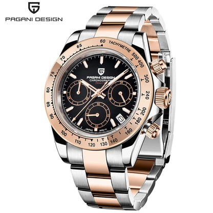 PAGANI DESIGN men’s chronograph watch – Luxury quartz wristwatch, luminous and water-resistant.