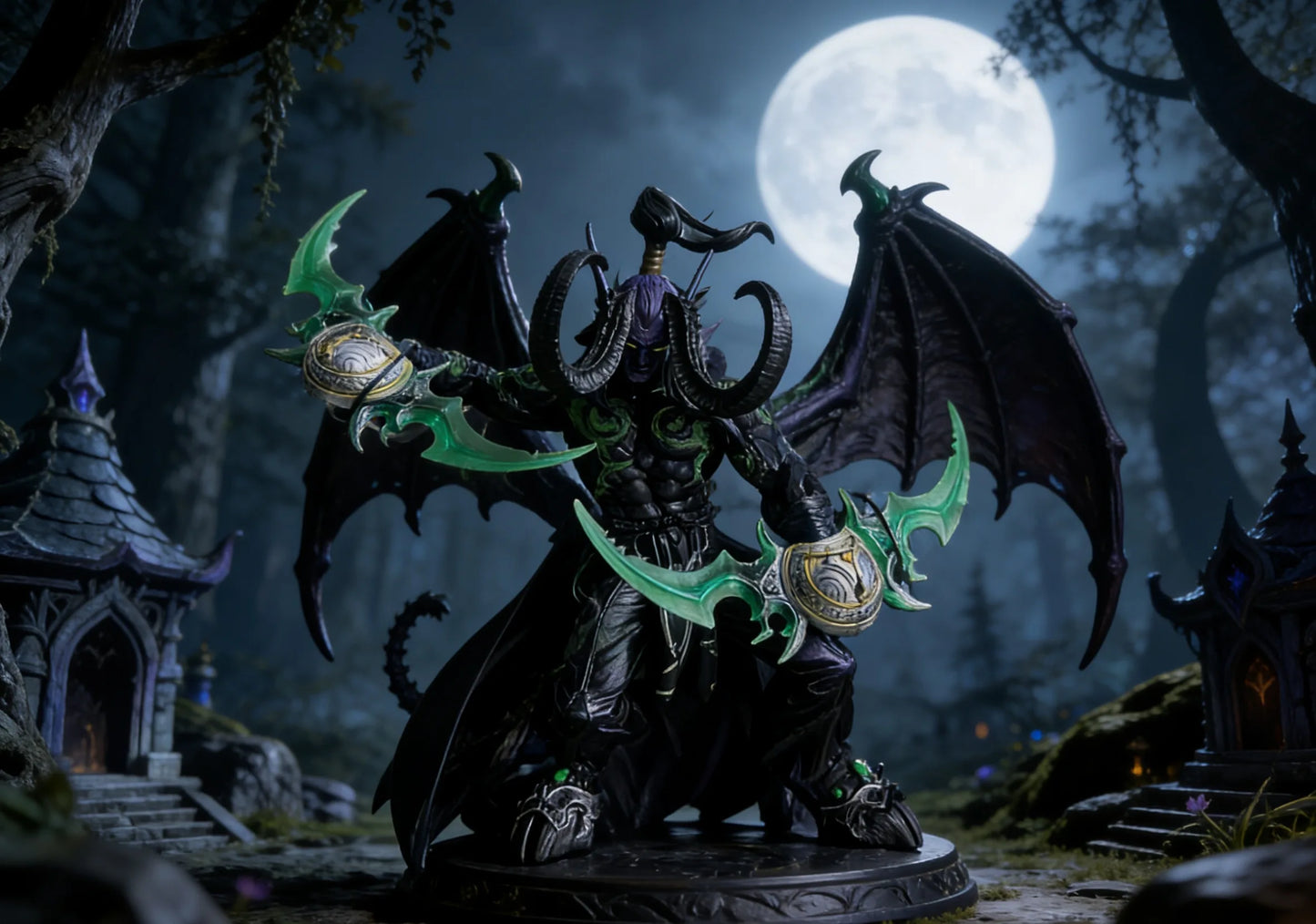 World of Warcraft Handheld Black Devil Hunter Illidan Fury Wind Ornament Lich King Arthas Model Boy