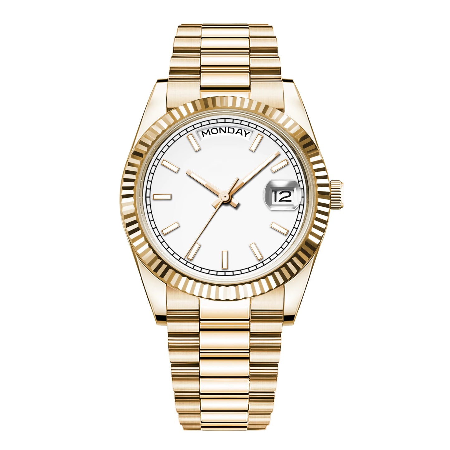 Reloj mecánico CORGEUT NH36 para hombre con indicador de día y fecha, brazalete President, caja de acero, bisel arqueado roscado, waterp