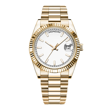 Reloj mecánico CORGEUT NH36 para hombre con indicador de día y fecha, brazalete President, caja de acero, bisel arqueado roscado, waterp