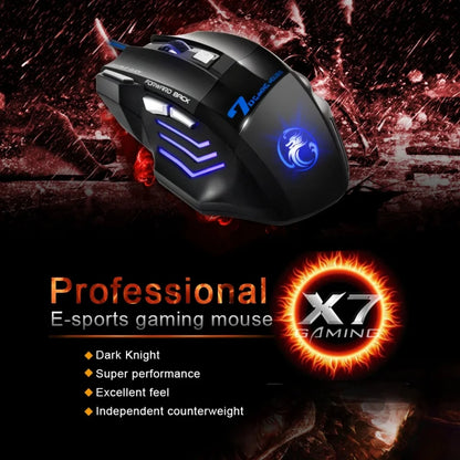 Ratón gaming con cable para ordenador, retroiluminación RGB, diseño ergonómico silencioso, LED, 7 botones y USB para PC de escritorio
