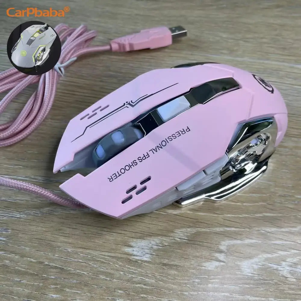Mouse gaming Carpbaba GM6 per gamer, mouse ottico cablato regolabile con LED, cavo USB, mouse silenzioso per laptop e PC