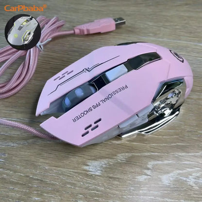 Mouse gaming Carpbaba GM6 per gamer, mouse ottico cablato regolabile con LED, cavo USB, mouse silenzioso per laptop e PC
