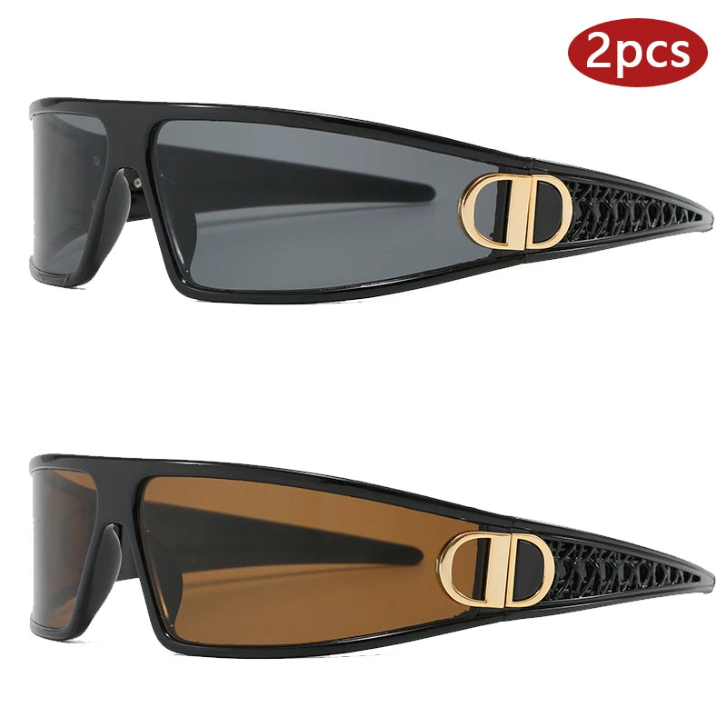 2pcs Luxury Headband Sunglasses Internet Celebrity Personalized Street Photography Concave Styling Outdoor UV Resistant Glasses