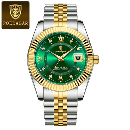 POEDAGAR men’s watch – Luxury model, water-resistant, stainless steel, with luminescent display, military style, date function, quartz movement, ideal for work or professional occasions.