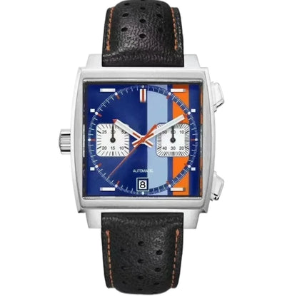 Customized Men Quartz Chronograph VK63 Movement Sapphire Glass White Black Blue Leather Strap Luminous Waterproof Shockproof
