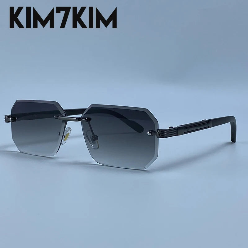 Keret nélküli téglalap alakú napszemüveg férfiaknak, luxus kivitel, vintage, geometrikus, négyzet alakú napszemüveg, férfi retro punk szemüveg, vezetési napszemüveg