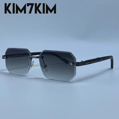 Keret nélküli téglalap alakú napszemüveg férfiaknak, luxus kivitel, vintage, geometrikus, négyzet alakú napszemüveg, férfi retro punk szemüveg, vezetési napszemüveg