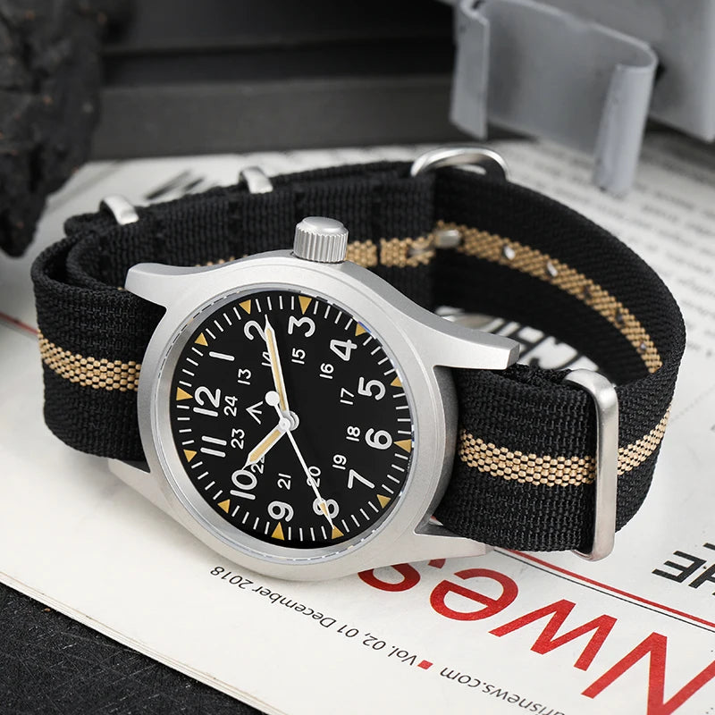 Militado ML05 Vintage Field Watch  VH31 Sweep Quartz Movement, Domed Sapphire Crystal, 38mm, Luminous & 100M Waterproof