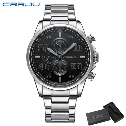 CRRJU men’s watch – Luxury chronograph, large dial, stainless steel, water-resistant, with date display