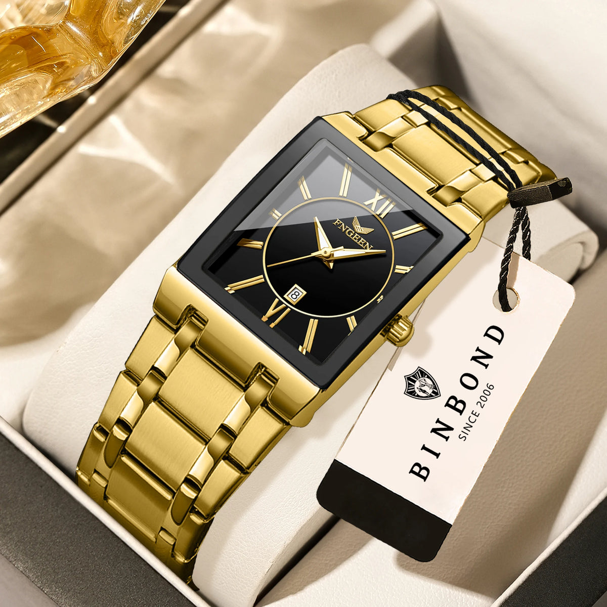 Orologio da polso di lusso BINBOND al quarzo di precisione da uomo, luminescente, impermeabile, con datario automatico, in acciaio inossidabile resistente, stile casual.