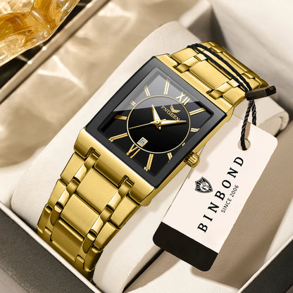 Orologio da polso di lusso BINBOND al quarzo di precisione da uomo, luminescente, impermeabile, con datario automatico, in acciaio inossidabile resistente, stile casual.