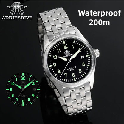 ADDIESDIVE Fashion Retro Personalized Watches 200m Waterproof C3 Luminous Steel Watch Sapphire Glass Mechanical Analog Watches