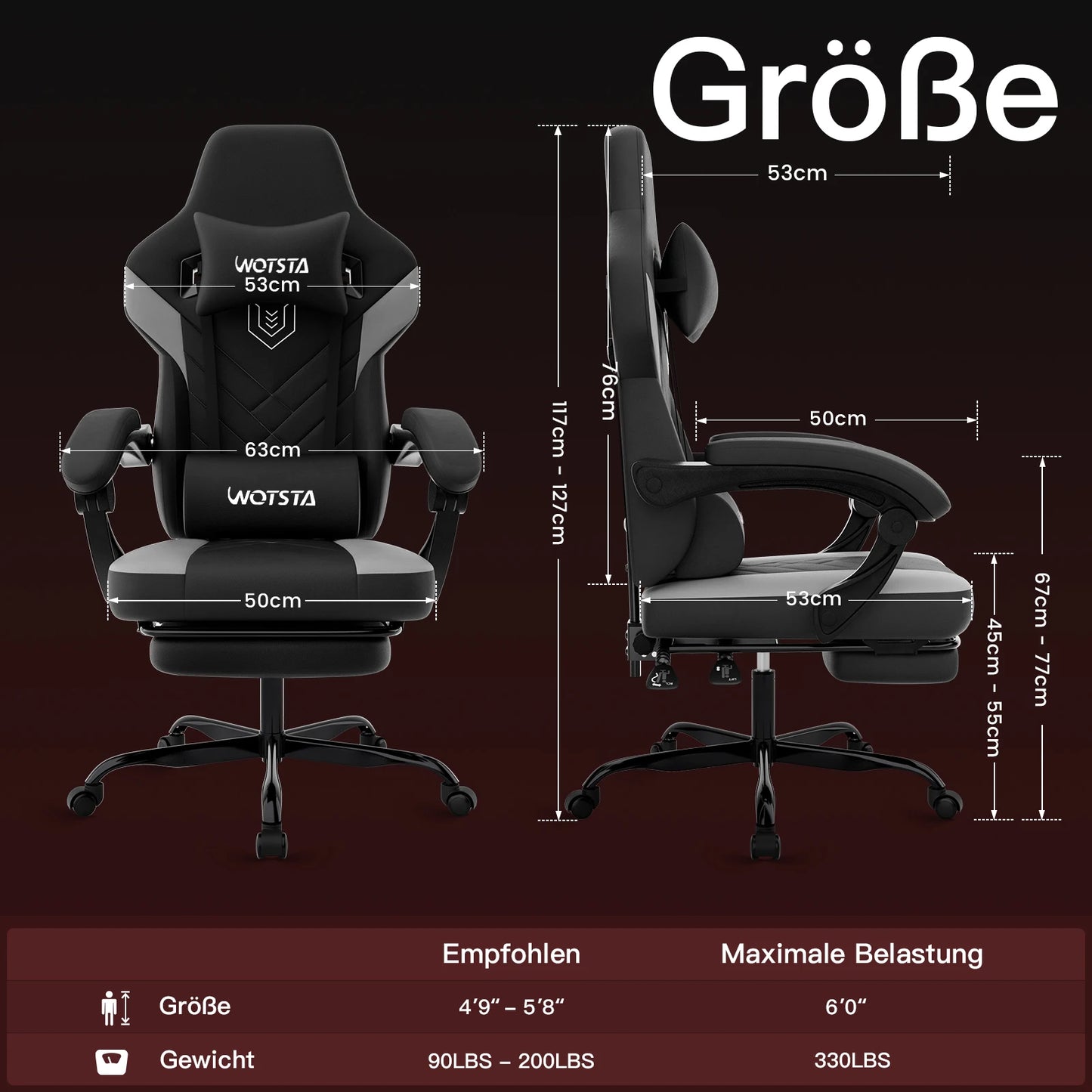Gaming-Stuhl mit Fußstütze, ergonomischer Gamer-Stuhl mit Lendenkissen und Kopfstütze, höhenverstellbarer Computerstuhl