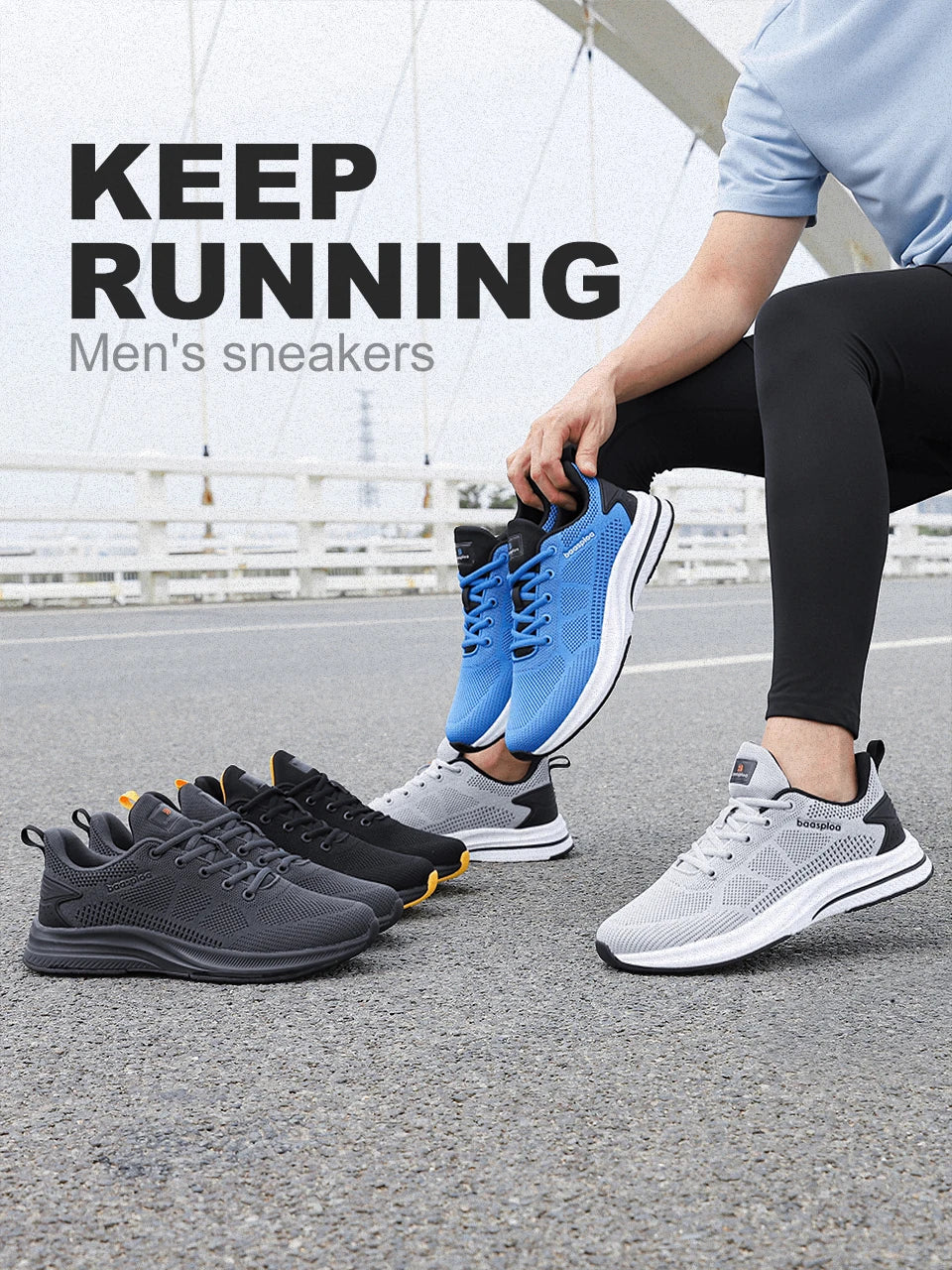 Baasploa løbesko til mænd – mærke, designer, mesh, casual sneakers, letvægts, snøresko, nye herresko til udendørs sport og tennis