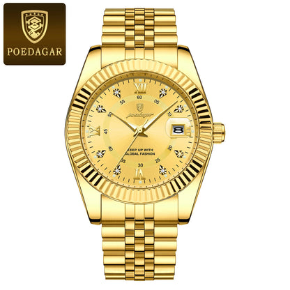 POEDAGAR men’s watch – Luxury model, water-resistant, stainless steel, with luminescent display, military style, date function, quartz movement, ideal for work or professional occasions.