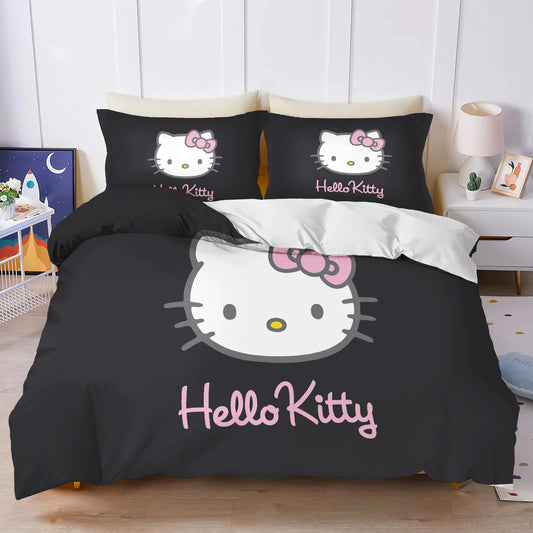 Hello Kitty Bettbezug-Set, 3D-Kinderbettwäsche, 3-teilig, 1 Bettdeckenbezug, King Size