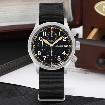 Militado ML1868KF Retro VK67 Quartz Chronograph Watch Stainless Steel Case 3 Dial Waterproof 100M  Multifunction Military Watch