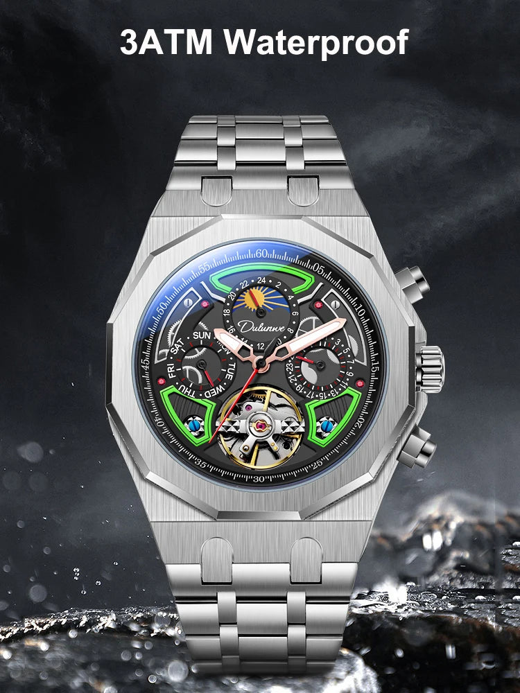 Top Brand Sport Watches with Tourbillon Stainless Steel Rubber Strap Multifunction Dial Automatic Watches Reloj Hombre New