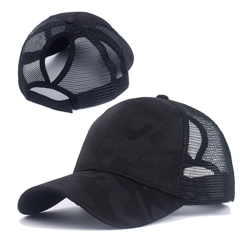 Women's Camouflage Ponytail Baseball Cap  Breathable Mesh Back  Adjustable Snapback  High Ponytail Outdoor Sports Trucker Hat