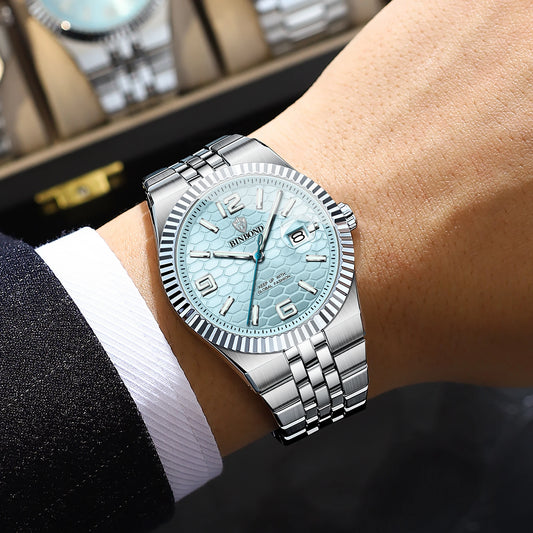 Orologio da polso al quarzo di lusso BINBOND, luminescente, impermeabile, con datario automatico, da uomo, in acciaio, in stile business, sportivo, alla moda e casual.