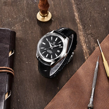 Luxe herenhorloge van PAGANI DESIGN – Mechanisch automatisch model (kaliber 8215), van roestvrij staal, waterdicht, met datumweergave en lichtgevende wijzers