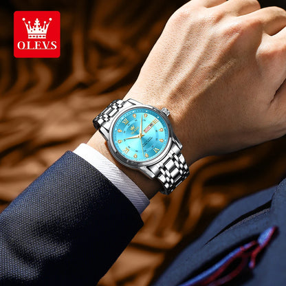 OLEVS 5513 men’s quartz watch – Steel bracelet, water-resistant, backlit display, date and day of the week – Elegant and luxurious watch, original men’s model