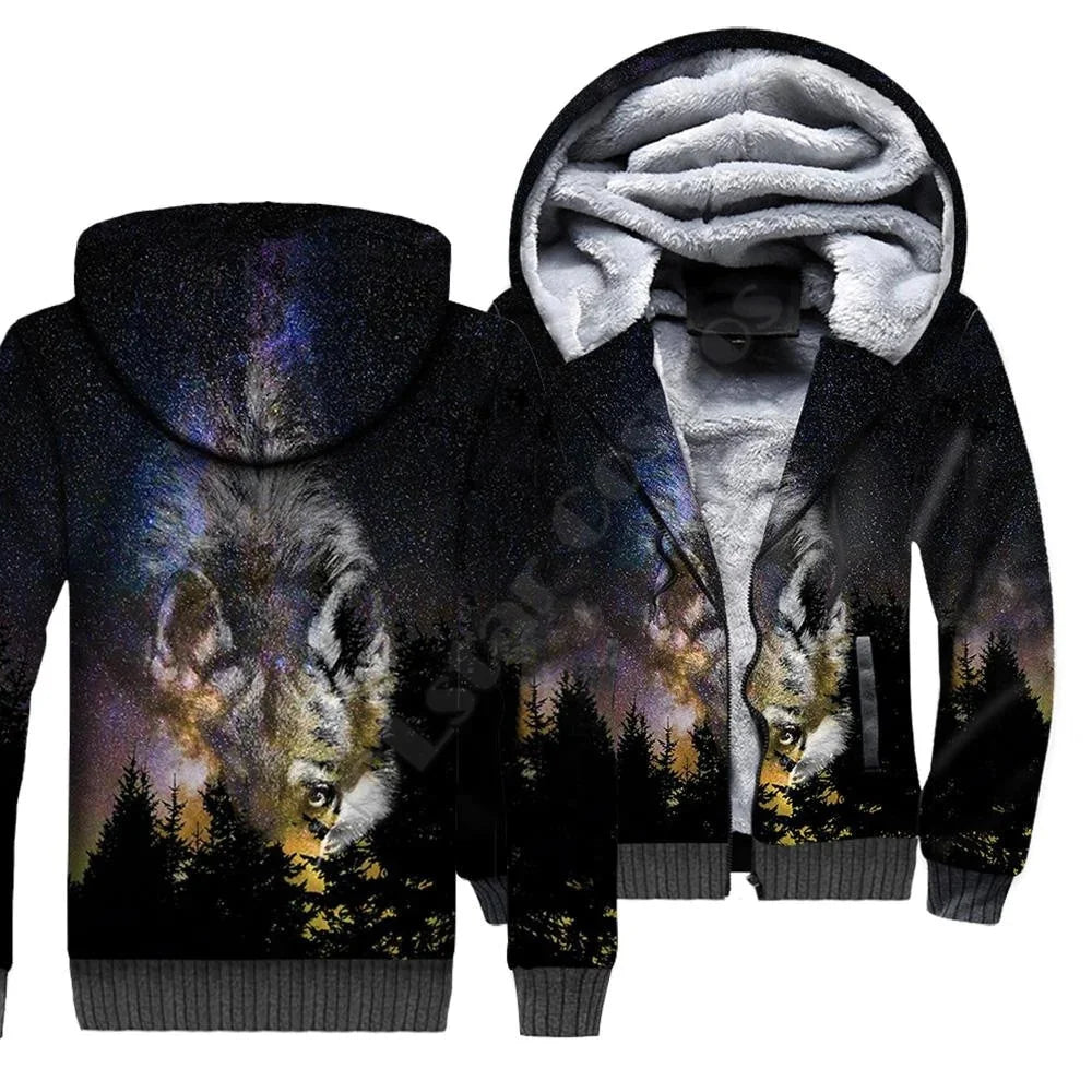 Wolf Animal 3D Printed Fleece Zipper Hoodies for Men and Women Winter Warm Double Plus Velvet Jacket Cosplay Costumes JR09