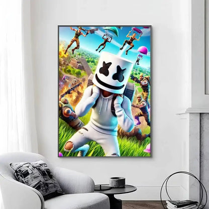 Game-F-F-Fortnites Poster, selbstklebend und wasserfest, ideal für Wohnzimmer, Schlafzimmer und Bar-Dekoration