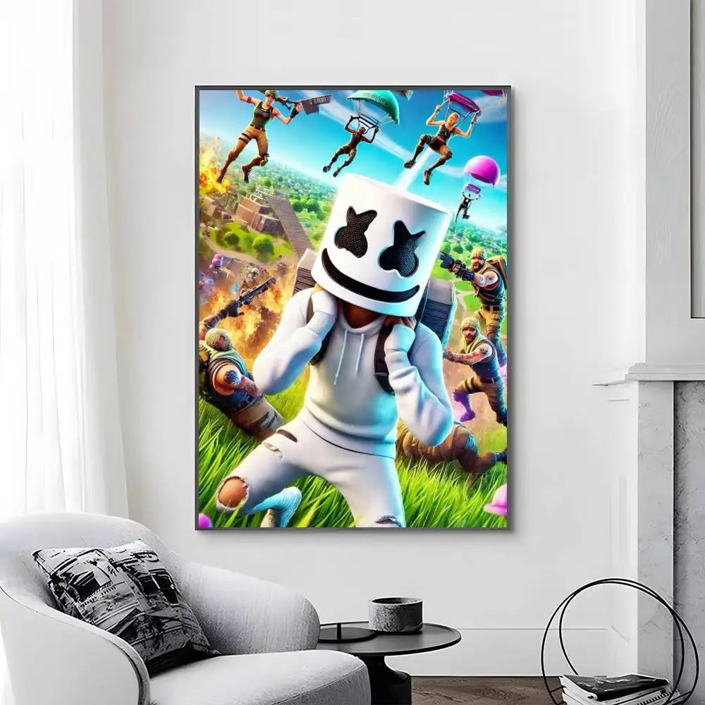 Game-F-F-Fortnites Poster, selbstklebend und wasserfest, ideal für Wohnzimmer, Schlafzimmer und Bar-Dekoration