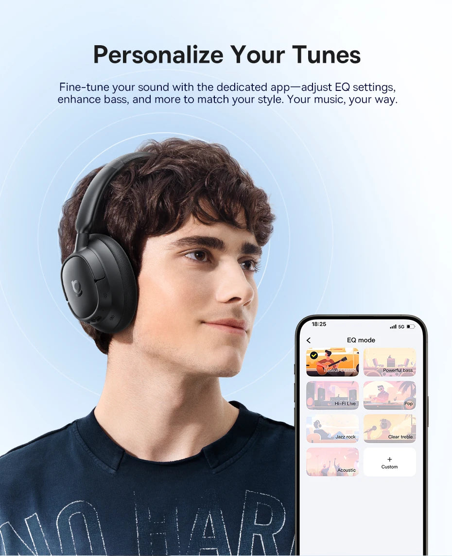 Baseus Bass EH10 NC Wireless Headphones Bluetooth 6.0 Noise Canceling 45dB Over Ear Headset Spatial Audio Earphone 80H Time