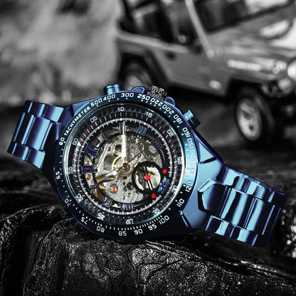 WINNER men’s automatic watch – Transparent skeletonised model, luminescent hands, stainless steel bracelet, luxury brand mechanical watch