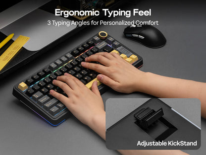Teclado mecánico EPOMAKER X AULA EA75 MAX 75% ANSI US con hot-swap, montaje gasket, conexión por cable/BT/inalámbrica 2.4GHz, pantalla y perilla