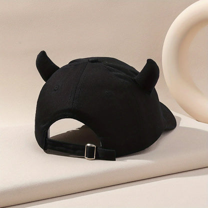 Personalized cow horn iron ring baseball cap versatile student curved brim duckbill cap for men and women street hip-hop