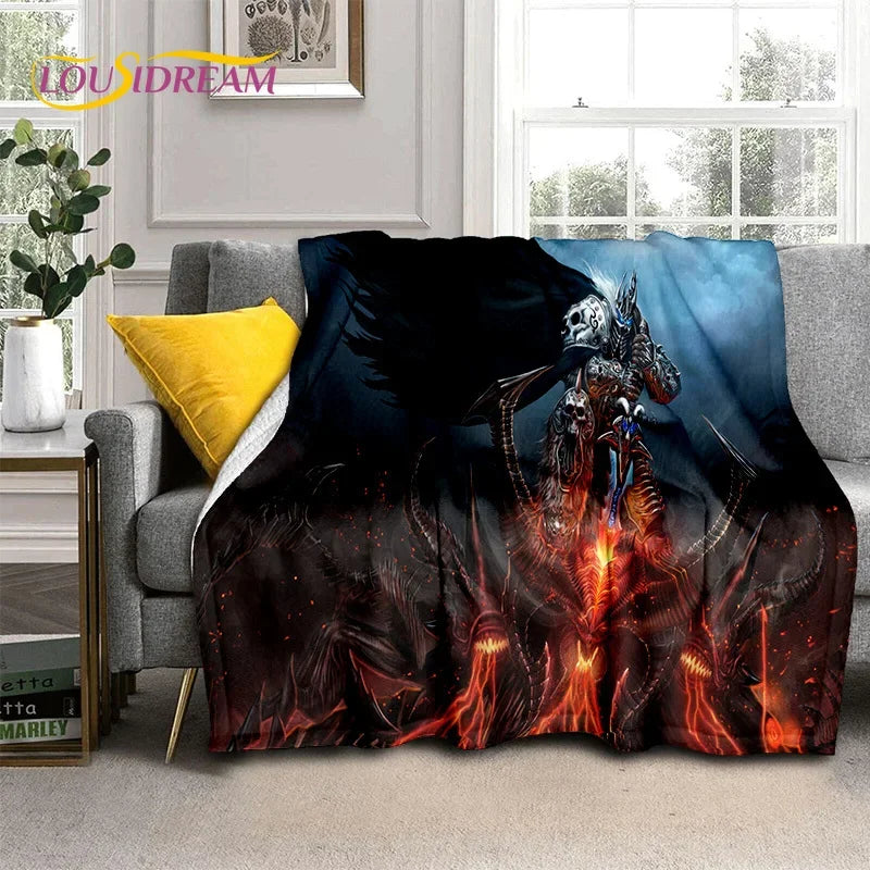 3D World of Warcraft-spil WOW Lich King DH-tæppe, blødt tæppe til hjemmet, soveværelset, sengen, sofaen, picnic, rejser, kontoret og børn