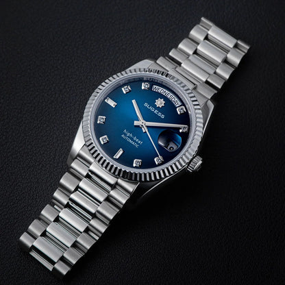 Sugess 36mm Mens of Watch Automatic Dandong Peacock SL3034 Day Movement Sapphire Glass 100m Waterproof Wristwatches MOP Date New